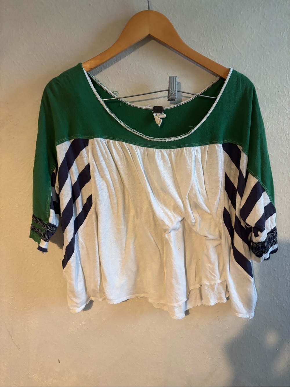 We The Free Green, White & Navy Scoop-Neck Tunic Top